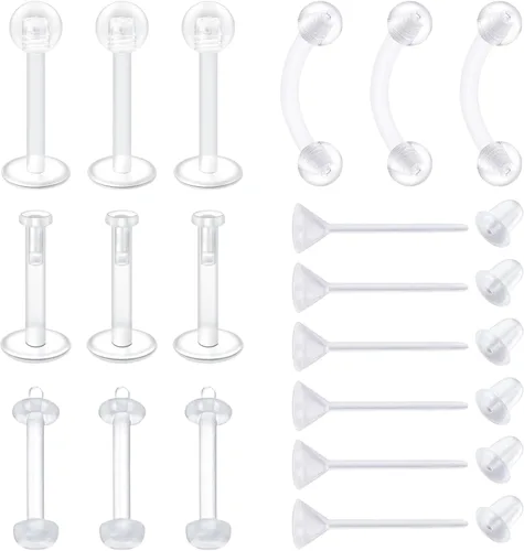 Vista 7 de VCMART - Aretes transparentes para deportes, trabajo, cirugía, juego, conjunto mixto, retenedor de piercing de plástico transparente, retenedor