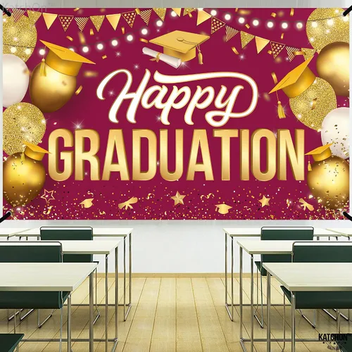 Vista 7 de KatchOn, Cartel de feliz graduación granate y dorado XL, 72 x 44 pulgadas Fondo de graduación 2025, decoraciones de graduación clase de 2025