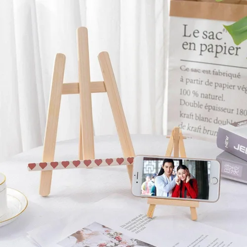 Vista 6 de Mini caballete de exhibición de madera, soporte de mesa de madera natural para lienzos pequeños, manualidades infantiles, tarjetas de visita