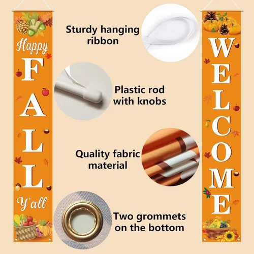 Vista 3 de Decoración de otoño para el hogar, feliz otoño, cartel colgante de bienvenida para porche, cosecha de otoño, decoraciones de Acción de Gracias