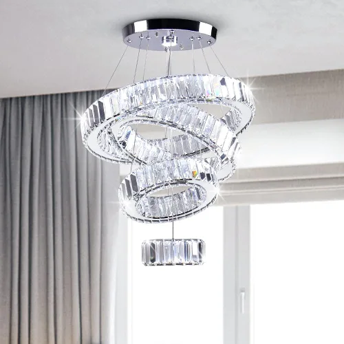 Vista 10 de CLAIRDAI Candelabros de Cristal Modernos Ajustables de Cristal de 3 Anillos Lámpara de Techo LED Candelabros LED para Comedor Dormitorio Sala