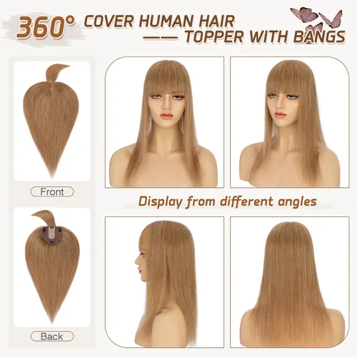 Vista 164 de Rich Choices Pelucas con topper de cabello para mujeres, cabello humano real 100% Remy, sin flequillo, para mujeres con adelgazamiento en la parte