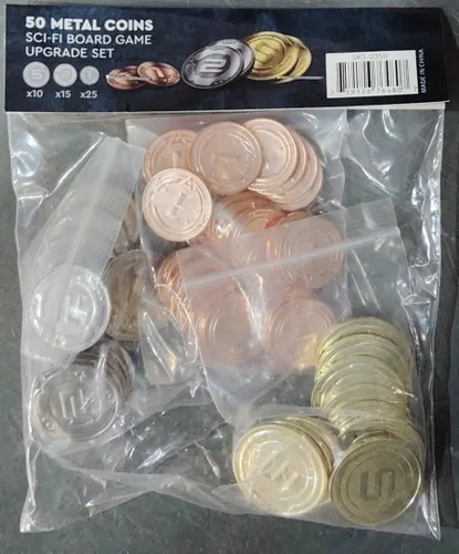 Vista 3 de Sleeve Kings Juego de 50 monedas de metal para juego de mesa (monedas industriales)