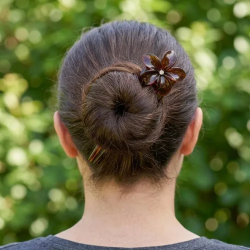 Vista 2 de Parcelona French Belle Flower Gran Tortuga Shell Brown Slide Hair Celuloide Chignon Moño Pelo Updo U Stick Pin con cristal