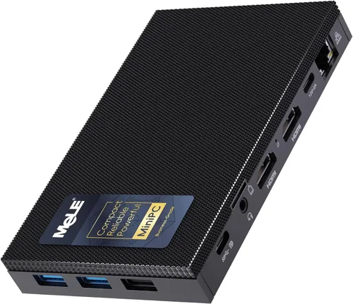 Vista 11 de MeLE Quieter3C Mini PC sin ventilador, Celeron N5100, 8 GB de RAM, 256 GB de almacenamiento USB-C de función completa, WiFi 5, soporte de pantalla
