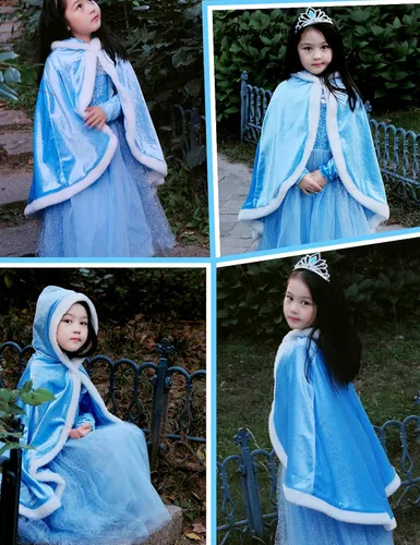 Vista 2 de Party Chili Fur Princess Hooded Cape Cloaks Costume for Girls Dress Up