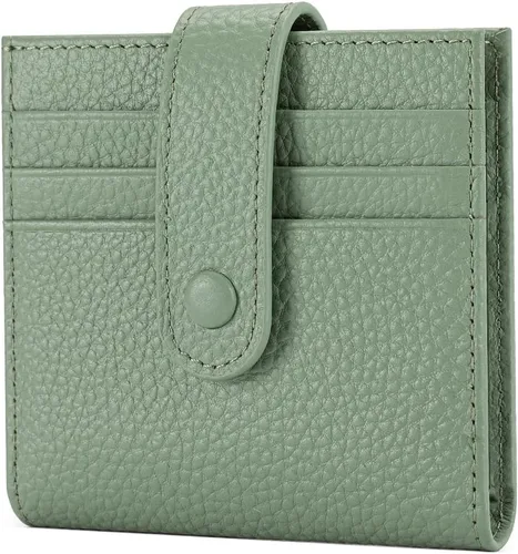 Vista 15 de Cartera delgada para mujer de cuero genuino pequeño plegable titular de la tarjeta de crédito con cremallera moneda bolsa de identificación ventana