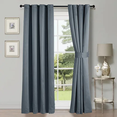 Vista 13 de HESTIN Juego de cortinas opacas de 4 piezas (incluye 2 paneles y 2 alzapaños), cortinas opacas con aislamiento térmico sólido con ojales