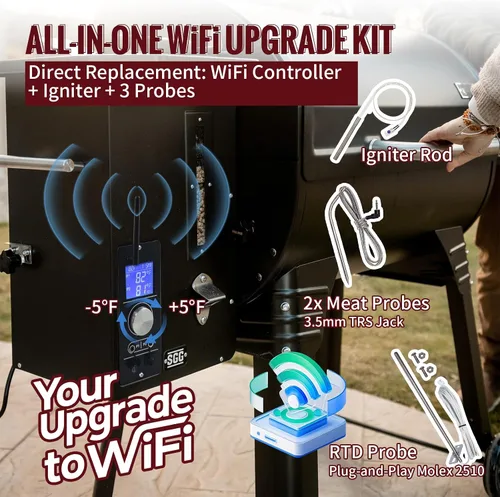 Vista 7 de Kit de controlador PID WiFi inteligente para parrillas Camp Chef Gen 2 de ajuste retro, juego completo con controlador WiFi, encendedor, RTD y 2