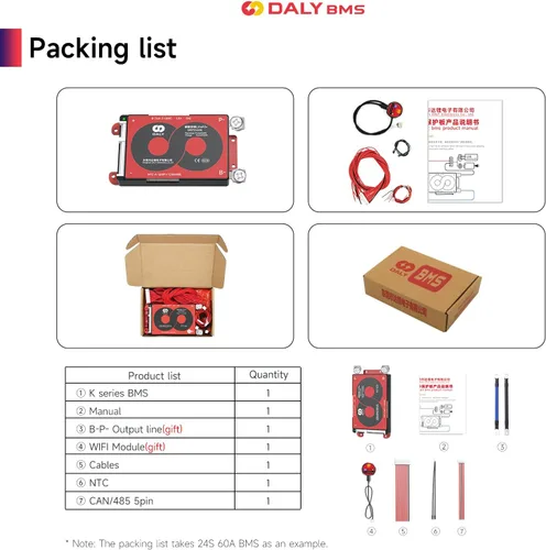 Vista 7 de DALY Smart BMS 4S-16S 40A-500A con módulo WiFi y placa de protección de comunicación CAN 485 para paquete de batería de litio LifePO4