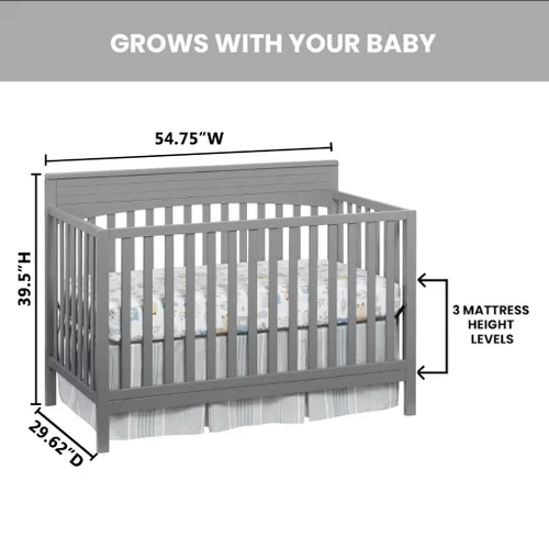 Vista 4 de Oxford Baby Harper - Cuna convertible 4 en 1, gris paloma, certificado GreenGuard Gold