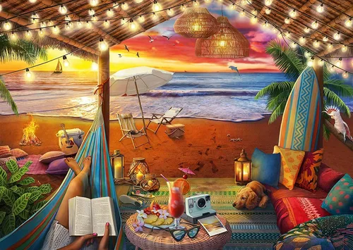 Vista 4 de Ravensburger Cozy Cabana Puzzle - Rompecabezas tranquilo de 500 piezas Tecnología única Softclick Gran formato Materiales certificados FSC