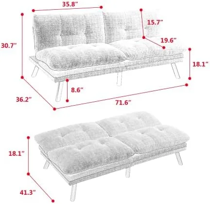 Vista 2 de anwickjeff Sofá cama futón, sofá convertible moderno, sofá biplaza plegable, sofás de futón transpirables para espacios pequeños compactos