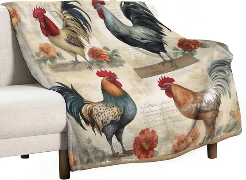 Vista 20 de Manta de gallo con encanto de campo, manta de forro polar de felpa de 30 x 40 pulgadas, manta de franela súper suave para decoración de sofá, cama