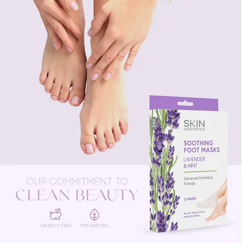 Vista 3 de Skin Aesthetics Mascarillas para pies de lavanda y menta, reparan y suavizan los pies agrietados, hidratantes y exfoliantes, cuidado de la piel