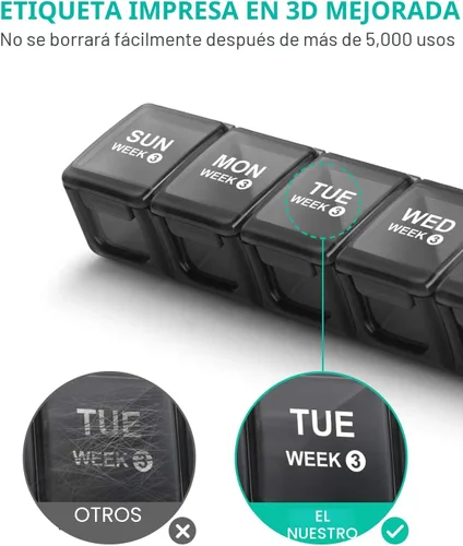 Vista 6 de TookMag Pastillero mensual de 28 días, organizador de medicamentos grandes de 4 semanas, pastillero de un mes, pastillero de viaje con recipiente a