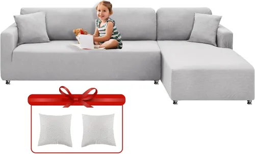 Vista 11 de XINEAGE Fundas para Sofá Seccional de Alta Elasticidad, 2 Piezas, Forma de L, Funda de Sofá con 2 Fundas de Almohada, Fundas Deslizantes para Sofá
