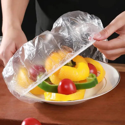 Vista 4 de AKOAK Bolsas desechables para almacenamiento de alimentos (aprox. 200), película adhesiva, reutilizable, tapa elástica de plástico de polietileno
