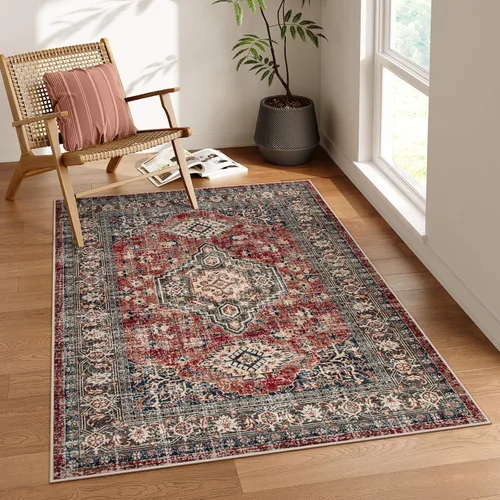 Vista 68 de Lahome Alfombra oriental lavable de área pequeña, 2 x 3 pies, para entrada, cocina, ultra fina, suave, tapete antideslizante para puerta de Azul