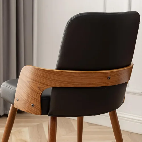 Vista 7 de Juego de 2 sillas de comedor, sillas de cocina modernas de mediados de siglo, sillas decorativas tapizadas de piel sintética, patas de metal, sillas