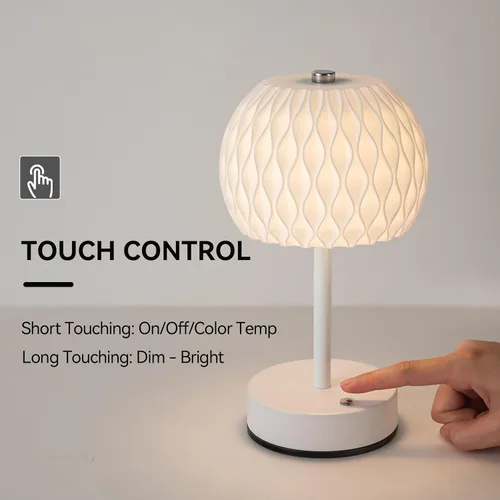 Vista 4 de Lámpara de mesa pequeña a pilas, 3 temperaturas de color, recargable, control táctil, lámpara de escritorio regulable, luz nocturna LED inalámbrica
