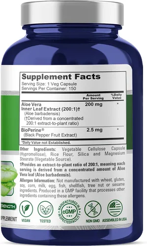 Vista 2 de NusaPure Aloe Vera, 200 mg, 150 cápsulas vegetales (sin OMG, vegano)