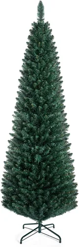 Vista 26 de GOFLAME - Árbol de Navidad artificial de 6 pies con luces LED blancas cálidas preiluminadas, árbol de Navidad con flecos de nieve, 435 puntas