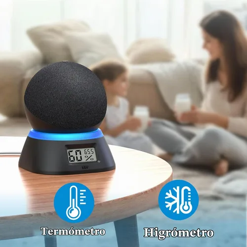 Vista 3 de PlusAcc Soporte para Dot 5th Gen & Dot Max & Nest Mini, pantalla de temperatura Negro, higrómetro de humedad digital Monitor de medidor