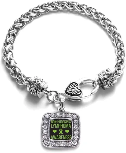 Vista 35 de Pulsera de dijes cuadrados de plata con joyería de circonita cúbica