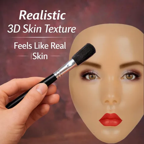 Vista 3 de Cara de práctica de maquillaje para niños, cabezal de entrenamiento de silicona 5D con kit completo, kit de práctica de maquillaje reutilizable