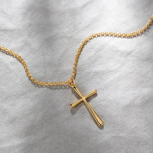 Vista 39 de Fettero - Collar con dije de cruz de fe, chapado en oro de 14 K, cadena fina, minimalista, simple, pequeña, para oración, regalo de joyería religiosa