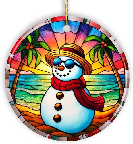 Vista 24 de Adorno de Navidad de trineo ártico, muñeco de nieve, hecho a mano, regalo de invierno helado