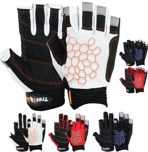 Vista 8 de MRX BOXING & FITNESS Guantes de vela pegajosos para la palma de la mano, guantes de yate, kayak, bote, pesca, 2 dedos de corte (negro, XS)