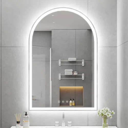 Vista 24 de Espejo de baño con iluminación LED arqueada de 24 x 30 pulgadas con luces