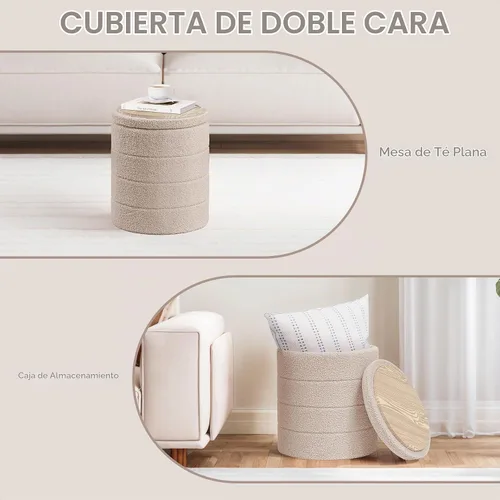 Vista 6 de PINPLUS Otomana de Almacenamiento Redonda Reposapiés Taburete con Bandeja de Terciopelo Sherpa Otomana de Almacenamiento Plegable, Reposapiés Boucle