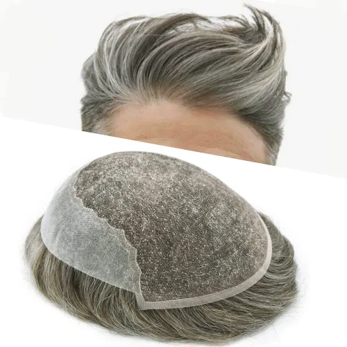 Vista 35 de Toupee para hombres, sistemas de reemplazo de cabello francés, encaje frontal, nudos blanqueados, línea capilar natural, encaje con piezas