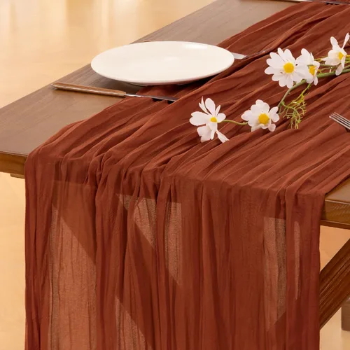 Vista 24 de Socomi - Camino de mesa de gasa, estilo bohemio y rústico, para primavera, Pascua, bodas, fiestas, baby showers y decoración, 120 pulgadas/10 pies