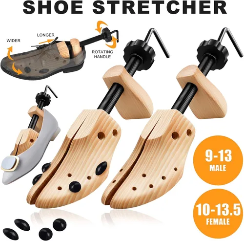 Vista 2 de Demarzily Estirador de zapatos de madera de 2 vías, estirador de zapatos de tamaño grande para hombres y mujeres, ajuste de longitud y ancho