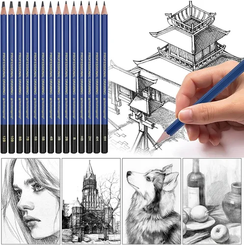 Vista 3 de Pro Pencils Juego de Dibujo y Bocetos de 14 piezas de Grafito (12B - 6H) Kit de Lápices Suaves Regalo Ideal para Arte de Dibujo, Bocetos, Sombreado