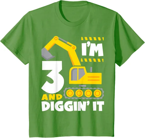 Vista 15 de Kids I'm 3 and Diggin It - Camiseta para niños con diseño de excavadora de construcción, Negro
