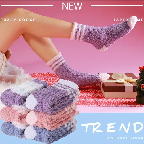 Vista 4 de ANTSANG Womens Fuzzy Socks Slipper Winter Fluffy Comfy Cozy Socks Cabin Warm Home Socks