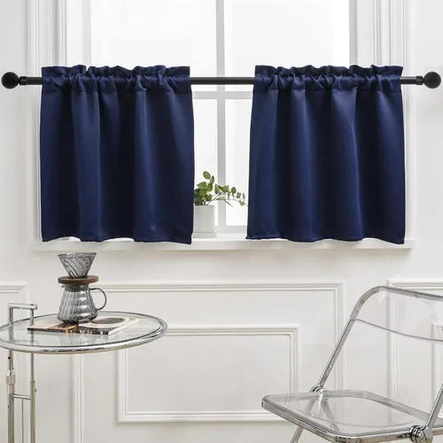 Vista 38 de Pickluc Cortina opaca de cocina de 20 pulgadas de largo, con bolsillo para barra, cortinas para ventanas pequeñas en sala de estar, sótano Beige