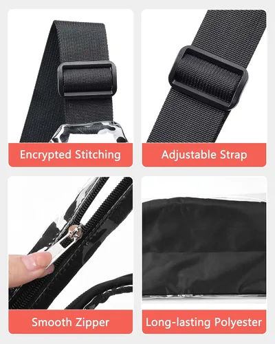 Vista 6 de HULISEN Bolsa de PVC transparente aprobada para estadios, mochila con correa ajustable, Bolsa de bandolera transparente