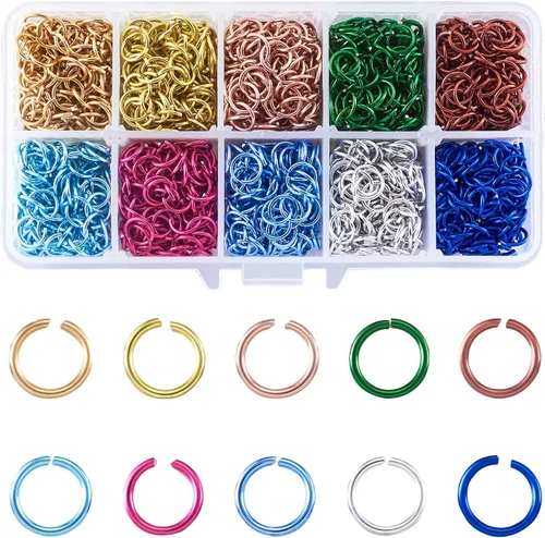 Vista 7 de KISSITTY 5050 anillos de aluminio de 0.236 pulgadas para manualidades, 10 colores, anillos abiertos, anillos de salto abiertos de 20 conectores