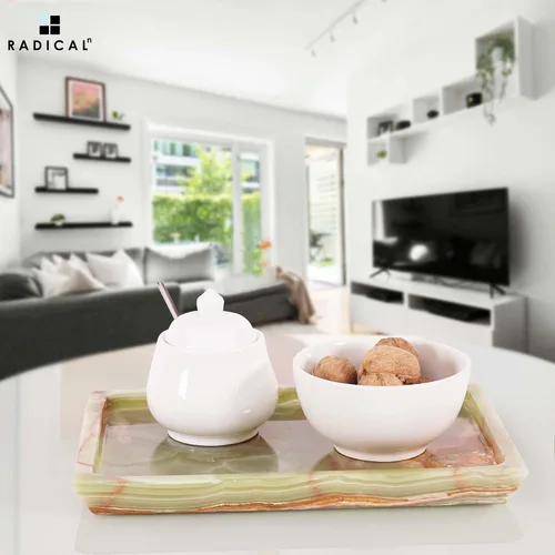 Vista 4 de Radicaln Bandeja rectangular de mármol de 12 pulgadas hecha a mano verde para decoración de cocina, bandeja ideal para baño y mesa auxiliar, plato