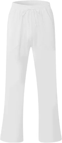 Vista 3 de Pantalones de cintura alta para hombre, pantalones de lino para hombre, contemporáneos, cómodos, de calidad, suaves, de lino, con bolsillo