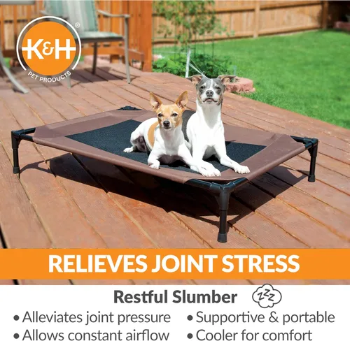 Vista 3 de K&H PET PRODUCTS - Cuna elevada para mascotas con centro de malla, varios tamaños Malla Chocolate/Negro