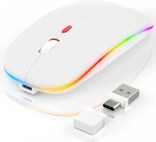 Vista 12 de Ratón inalámbrico LED Bluetooth para MacBook Air iPad Pro Mac Laptop PC - Ratón inalámbrico RGB delgado, 3 modos BT 5.2 y 2.4G USB-A/Tipo-C
