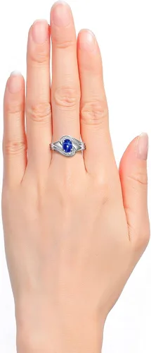 Vista 2 de Rylos Anillos para mujer, anillo de espiral de plata con piedra preciosa ovalada de 0.276 x 0.197 in y diamante genuino, joyería de piedra natal