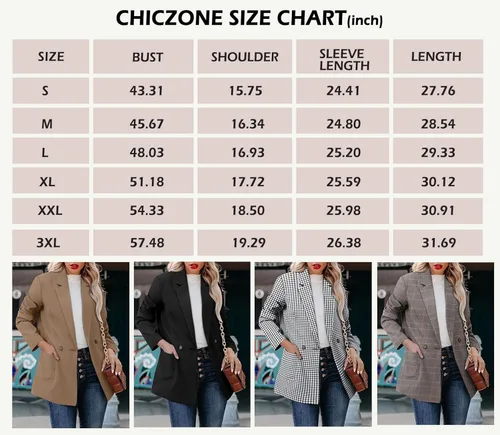 Vista 7 de CHICZONE Blazer casual de manga larga para mujer, con solapa frontal abierta, botón de trabajo, oficina, chaqueta a rayas